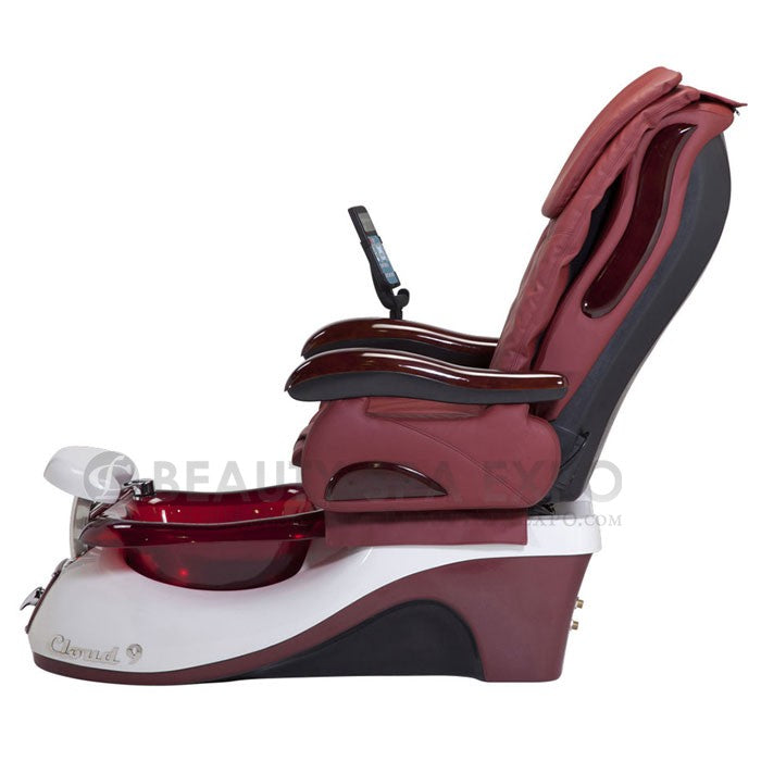 Cloud 9 Pedicure Chair, Burgundy Seat, Silver / Burgundy Base & Burgundy Resin Bowl